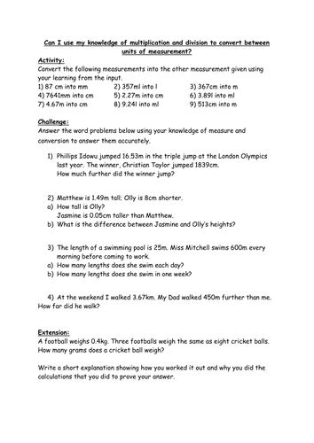 Converting different units of measure different units - includes word problems - KS2 - Year 5/6