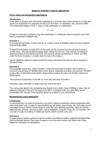 Algebraic methods in real-life applications (Higher GCSE simultaneous & quadratic equations)