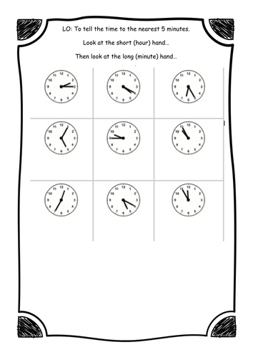 KS1 - Year 2 Maths - Time to 5 minute intervals - Greater Depth