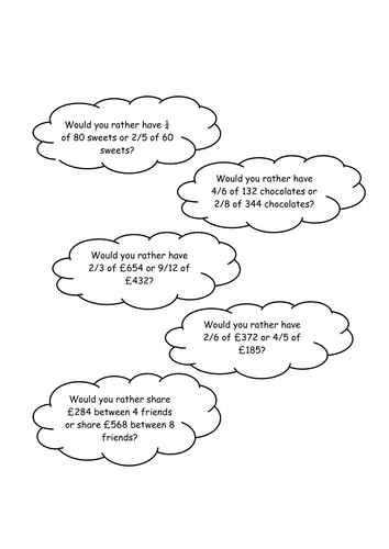 4 'would you rather have...?' fraction questions for KS2 Year 5