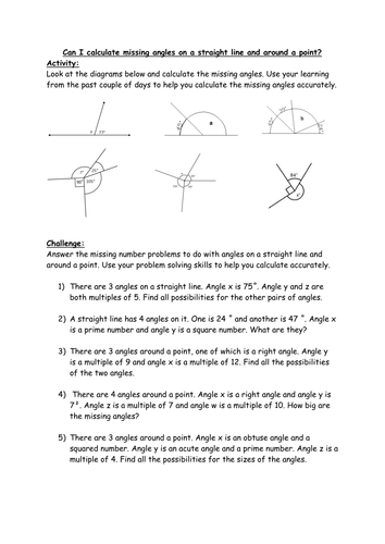 Calculate the missing angles - straight line and full turn ...