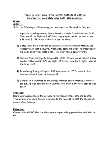 Differentiated multi-step addition problems KS2 Year 5