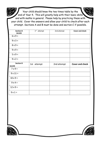 multiplication times tables x9 silver worksheet sale teaching