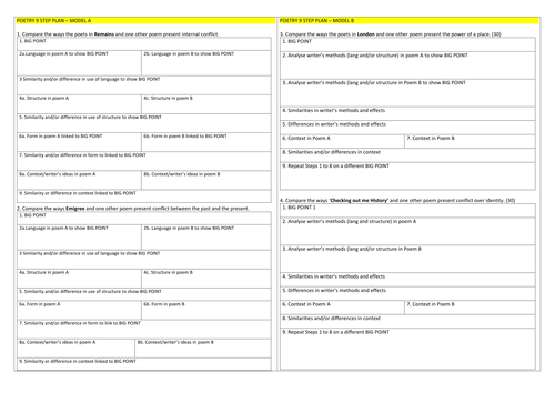 2 ways to structure AQA poetry comparisons using a 9 STEP PLAN