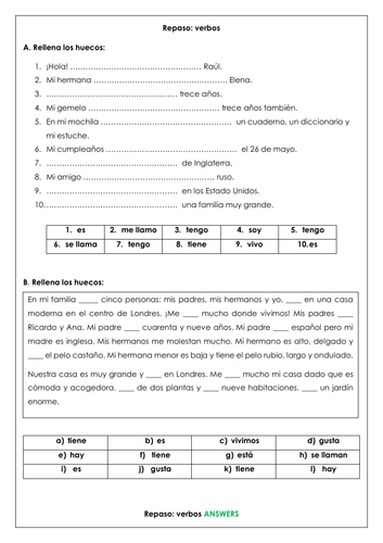 Spanish KS3 Key Verbs Revision sheet