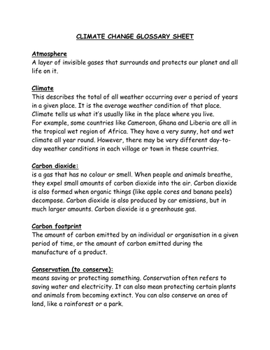 The Water Cycle Accompanying worksheets and information