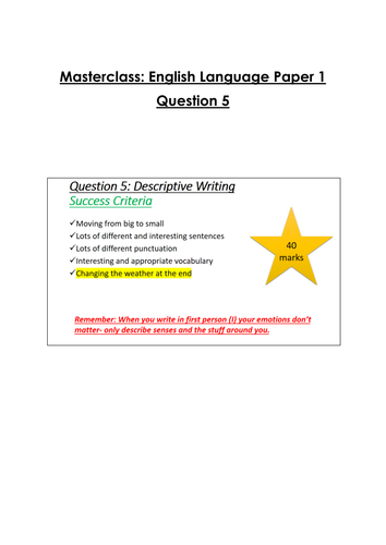 AQA English Language Paper 1 Question 5 | Teaching Resources