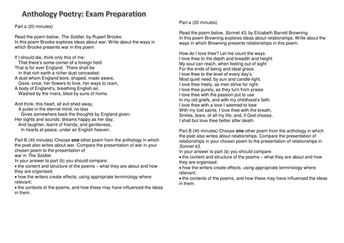 Anthology Poetry Revision Questions- Component 2A - EDUQAS