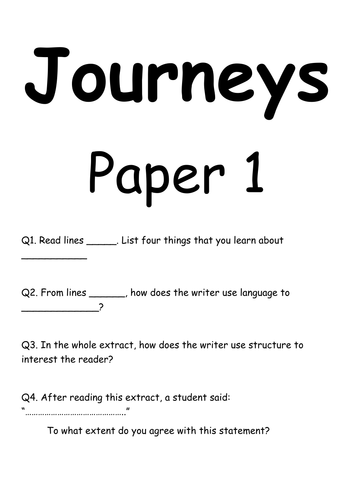 AQA English Language paper 1- anthology of extracts + questions "Journeys"