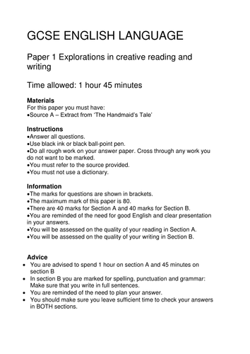 Mock exam: AQA English Language paper 1 and paper 2 mock exam by ...