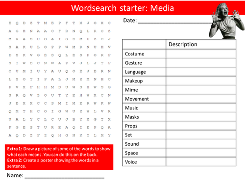 Drama Media Keyword Wordsearch Crossword Anagrams Brainstormer Starters Cover Homework Lesson