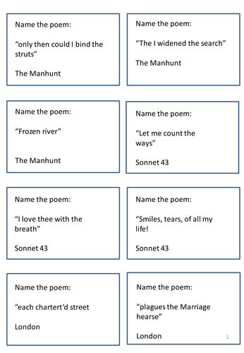 EDUQAS WJEC poetry revision card game