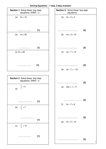 differentiated equation solving - solving 1 step, 2 step, brackets challenge