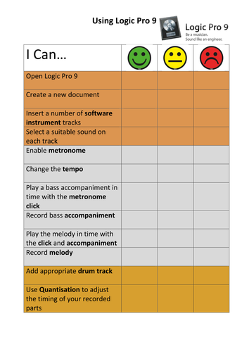 Logic Pro 9 - I Can... (Assessment Sheet)