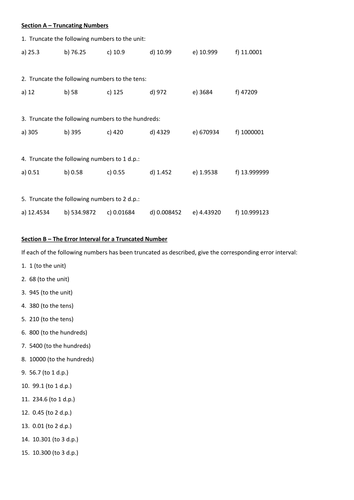 Truncation Worksheet (including error intervals)
