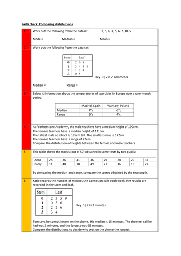 Comparing distributions skills check