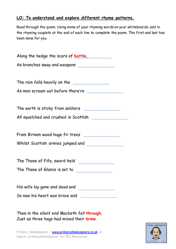 KS2 (Yr 5/6) Macbeth Battle Poem (Rhyming Patterns/Sonnet) Writing Frame LAP