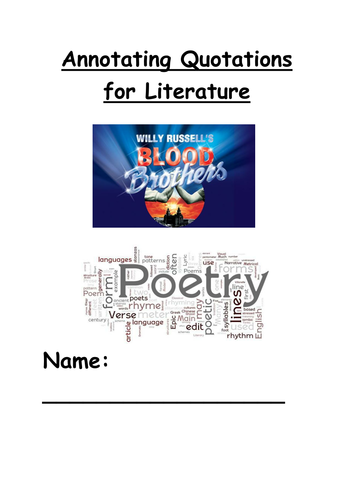 Revision booklet for AQA Paper 2: Annotating quotations in Blood Brothers and L&R Poetry