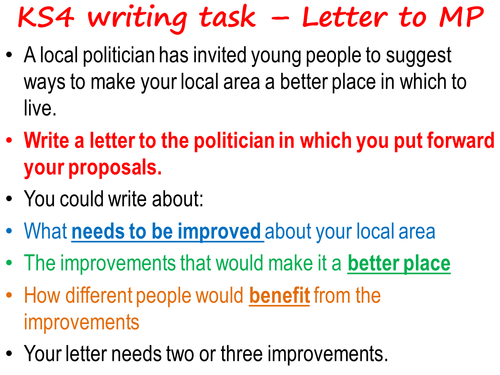 Formal letter KS4 - letter to MP