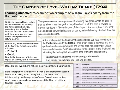 William Blake the Garden of Love The Echoing Green A level AQA Love Through the Ages