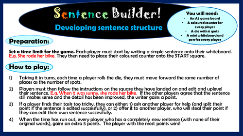 KS2 English: Sentence builder game to develop sentence structure