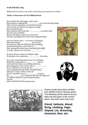 War poetry - Dulce et Decorum est - Wilfred Owen - KS3 English Literature