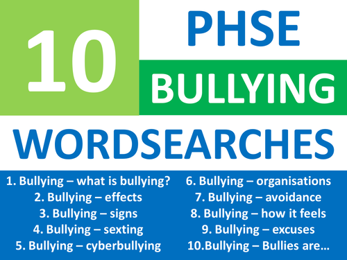 10 Wordsearches PHSE Bullying Keyword Starters Wordsearch Homework or Cover Lesson PHSEE