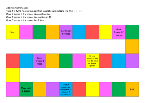 2-digit addition mastery board game | Teaching Resources