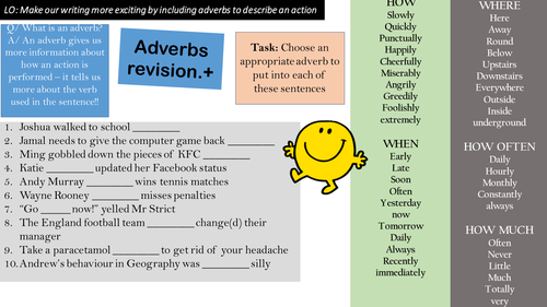 Literacy starters KS2 KS3 adverbs and intensifiers