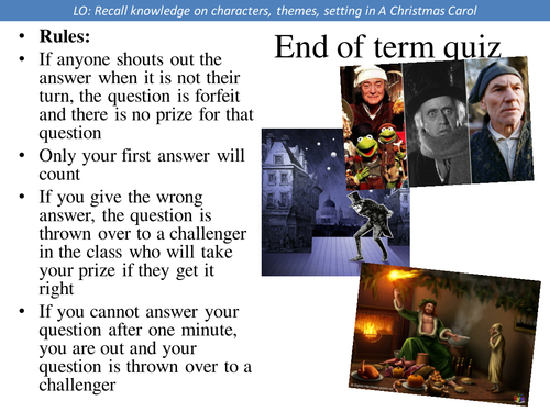 Charles Dickens A Christmas Carol revision quiz KS3 or KS4