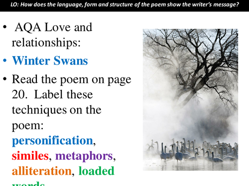 AQA Love and Relationships - Winter Swans starter questions