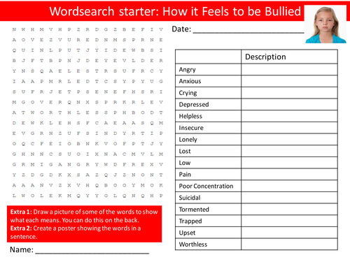 Bullying How It Feels To Be Bullied PHSE Keyword Starters Wordsearch Crossword Homework Cover PHSEE