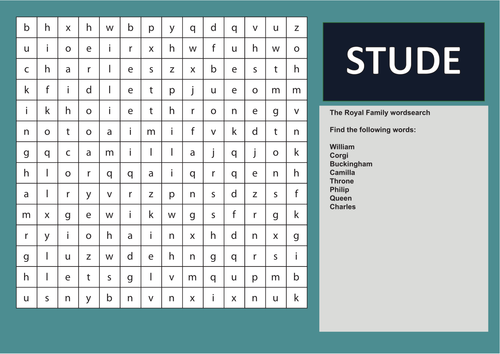 Royal family wordsearch