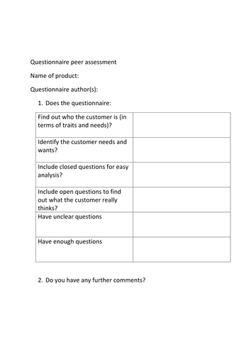 Customer Needs exercise: GCSE Business for Edexcel (9-1) (1BS0)