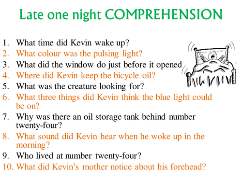 Short story comprehension Late One Night KS2 KS3