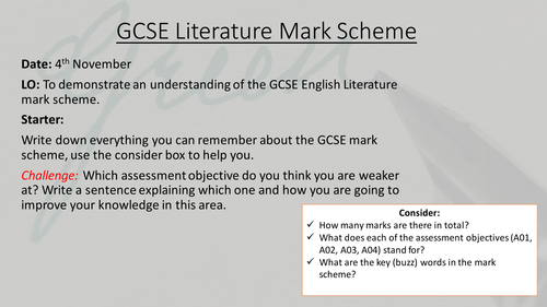 Peer/Self assessment lesson with GCSE mark scheme literature