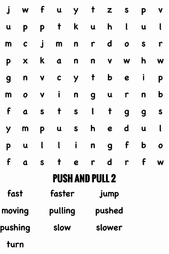 Science Wordsearch. Push and pull 2