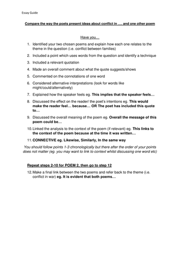 Compring Poems step by step guide, success criteria