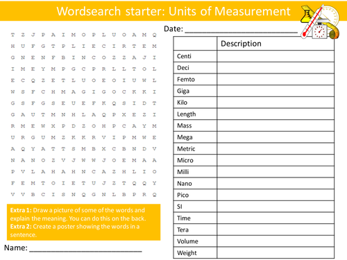 Science Chemistry Units of Measurement Wordsearch Crossword Anagrams Keyword Starters Homework Cover