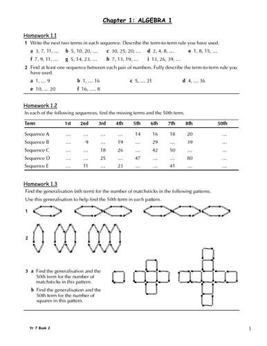 maths hw booklet term 2 year 7 teaching resources