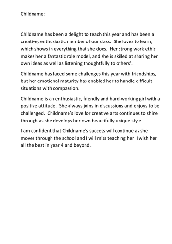 Reports General Comments template