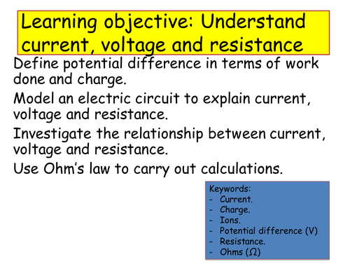 current voltage and resistance lesson GCSE