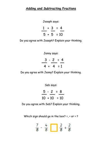 Adding and Subtracting Fractions worksheet