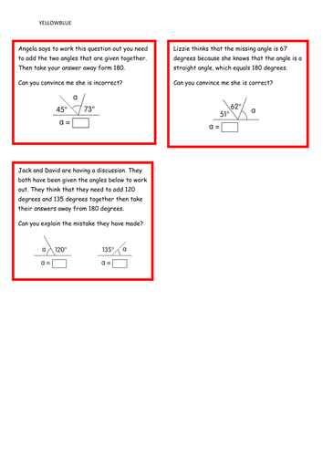 Identify angles at a point on a straight line and ½ a turn (total 180 ˚) (missing angles) Year 5