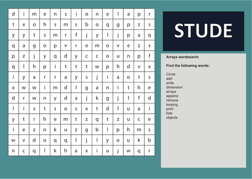 Arrays Wordsearch for GCSE Computer Science