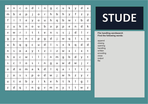File handling Wordsearch for GCSE Computer Science