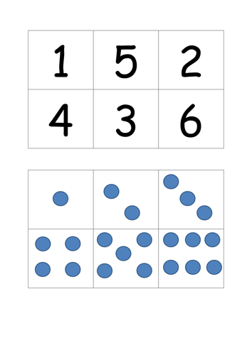 Number lotto with dice 1-6 EYFS