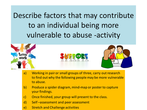 Vulnerable people - activity for group work. Includes stretch and challenge activities.