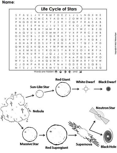 Life Cycle of Stars Word Search