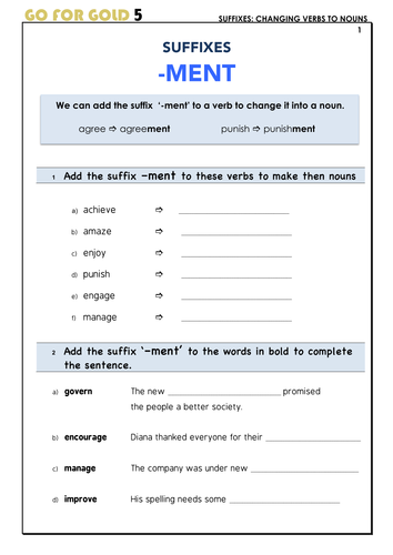 SUFFIXES: CHANGING VERBS TO NOUNS (-MENT) by goforgoldlearning ...